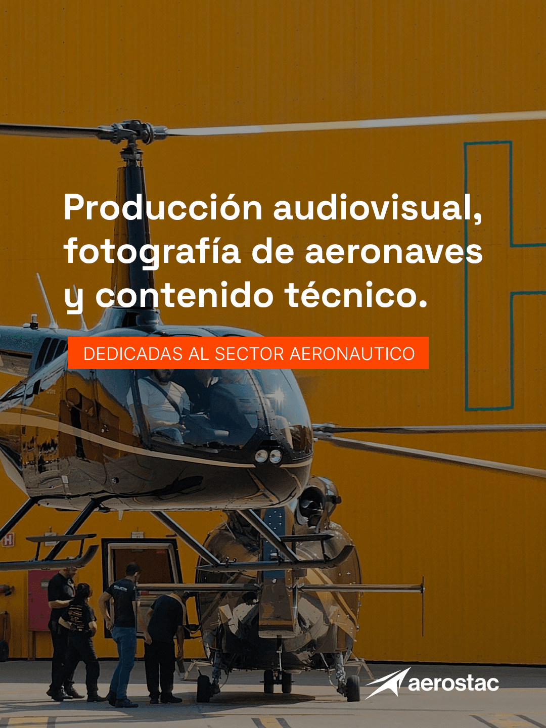 Helicopter in a hangar during aviation audiovisual production